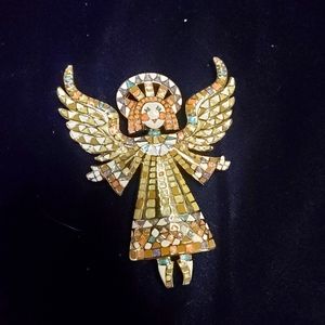 Bob Mackie Enamel Mosaic Guardian Angel pin brooch